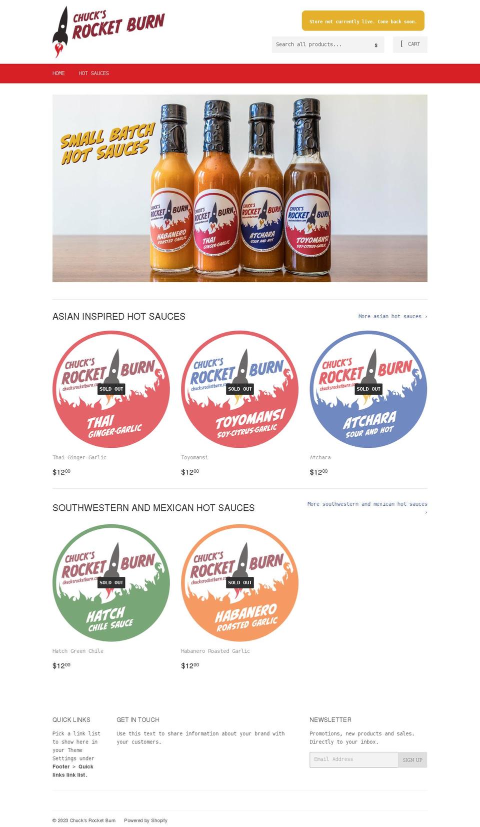 chucksrocketburn.com shopify website screenshot