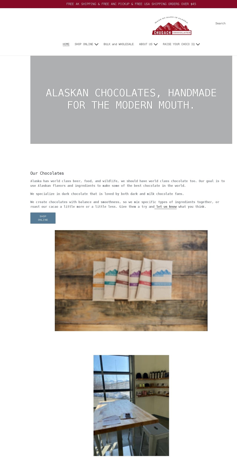 chugachchocolates.com shopify website screenshot