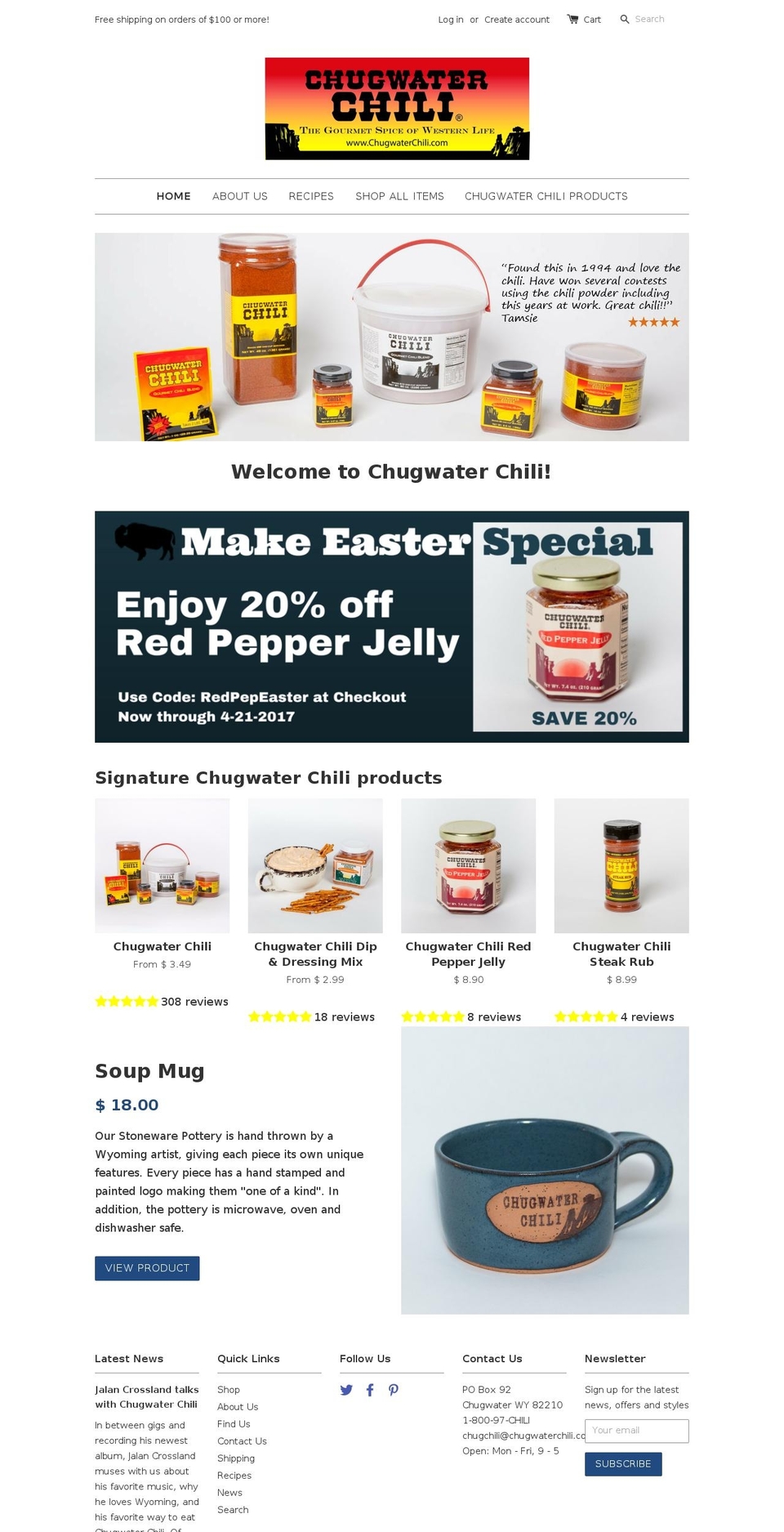 chugwaterchili.com shopify website screenshot