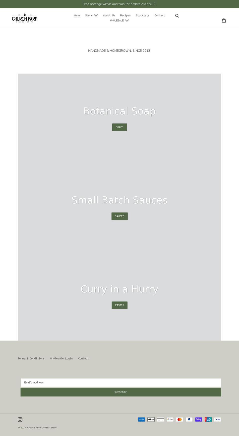 churchfarmgeneralstore.com shopify website screenshot