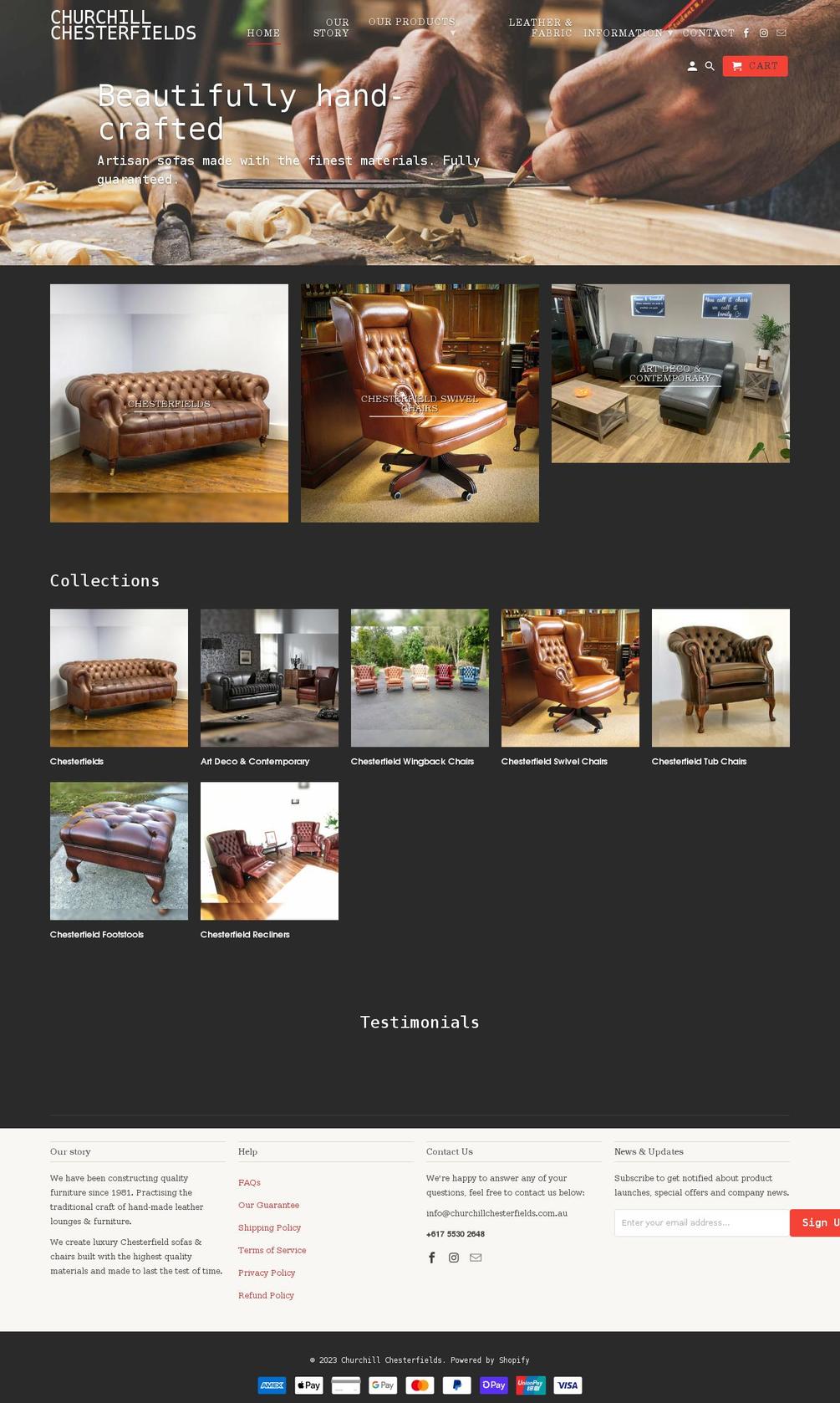 churchillchesterfields.com.au shopify website screenshot
