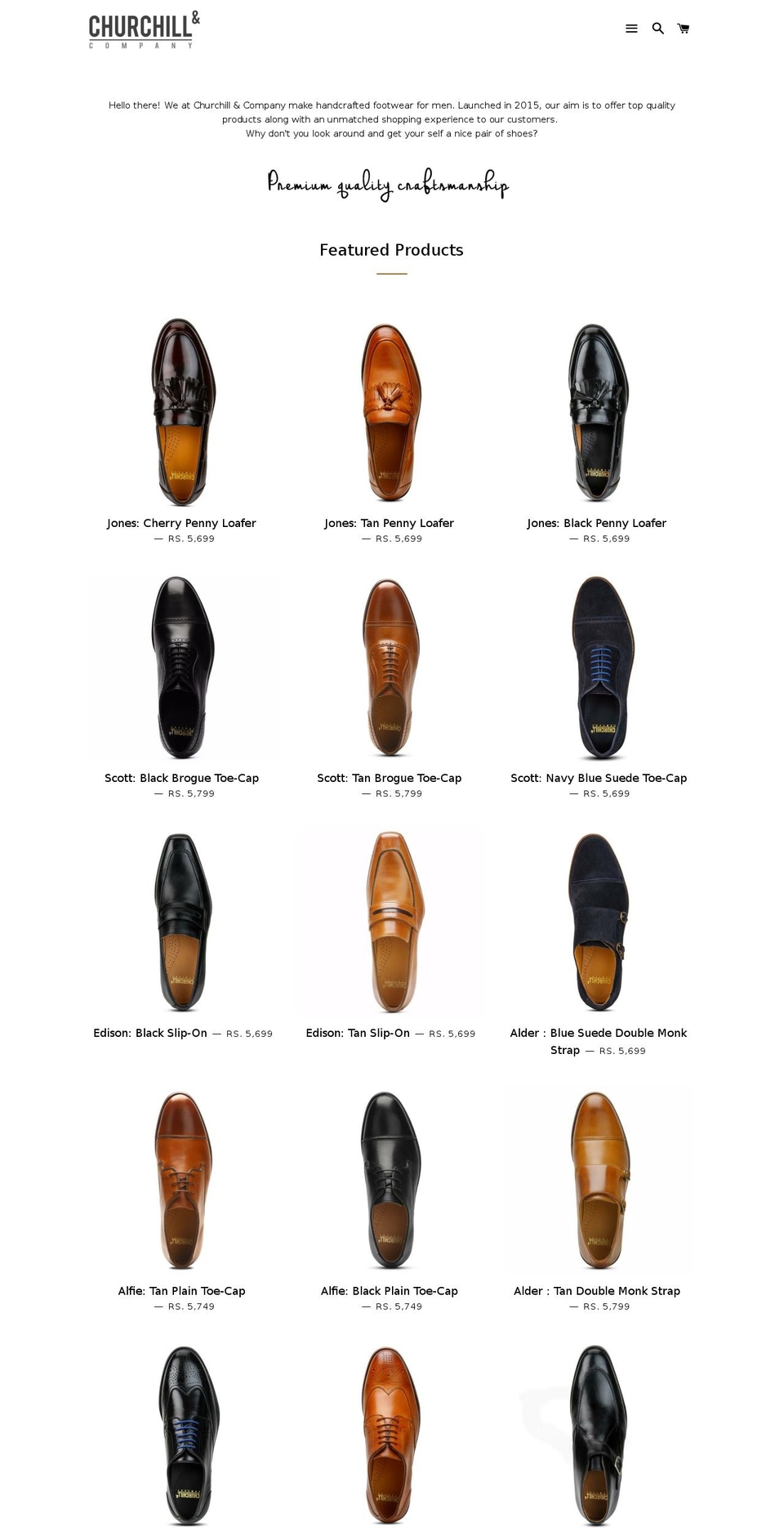 churchillshoes.com shopify website screenshot