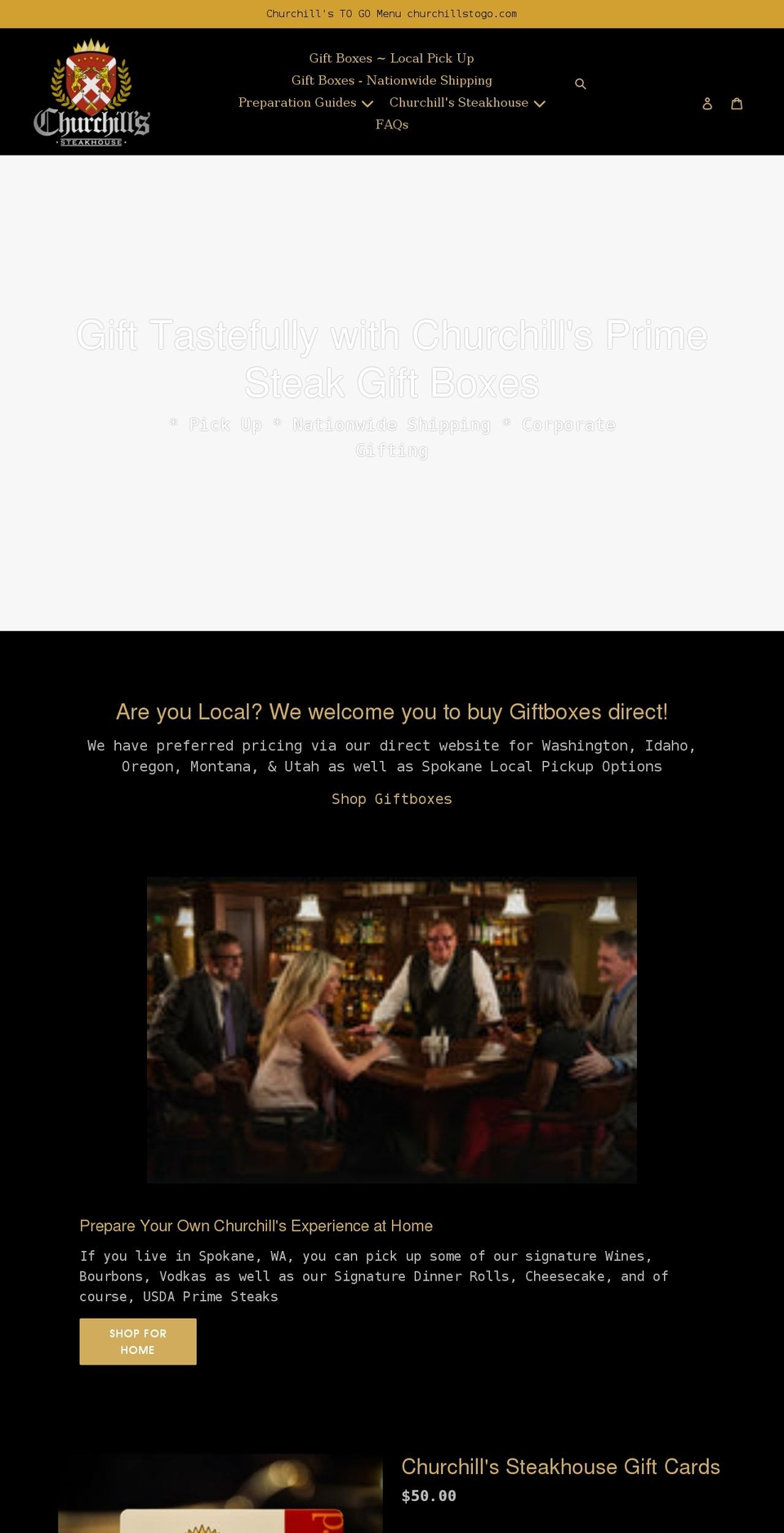 churchillssteaks.com shopify website screenshot