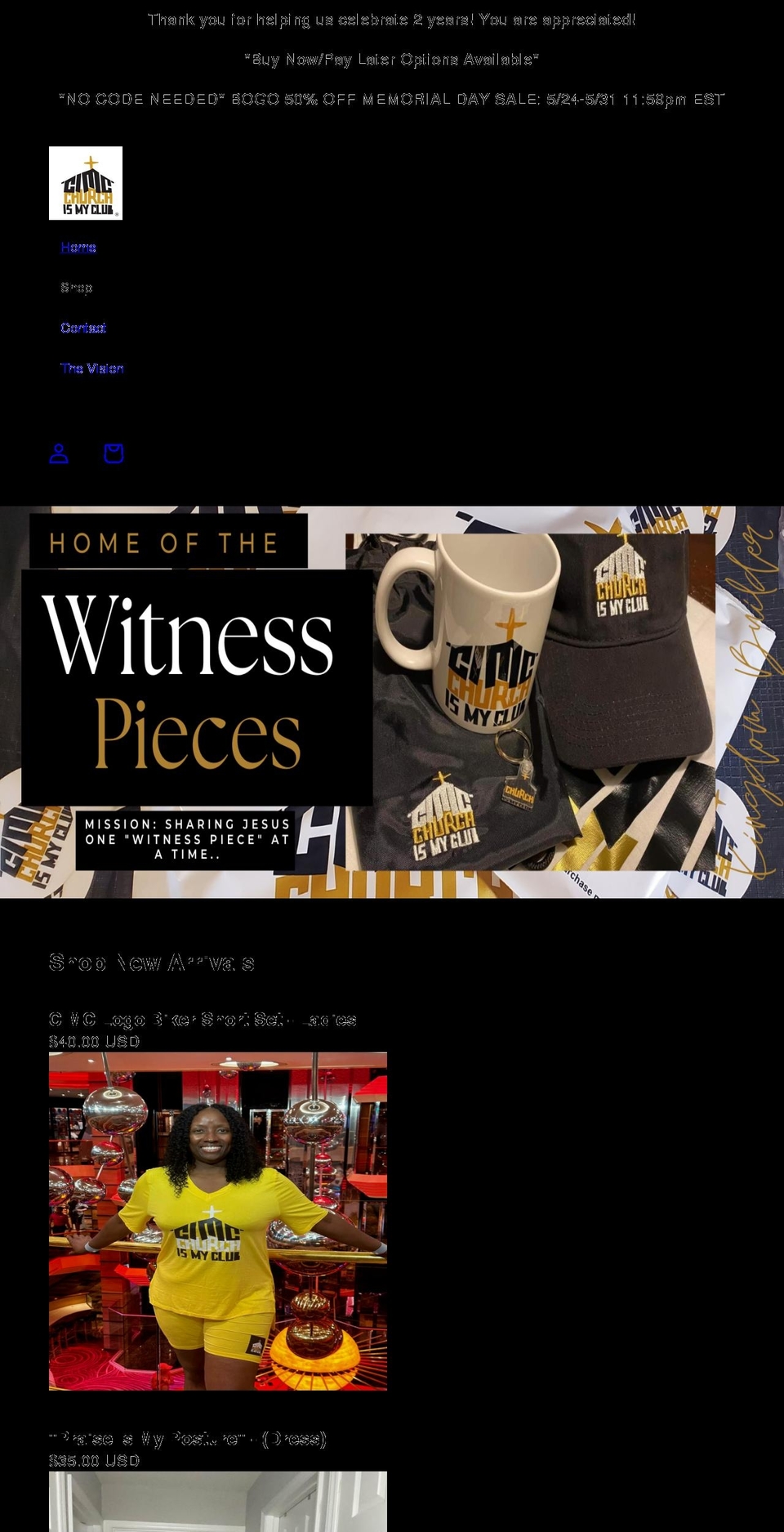churchismyclub.com shopify website screenshot