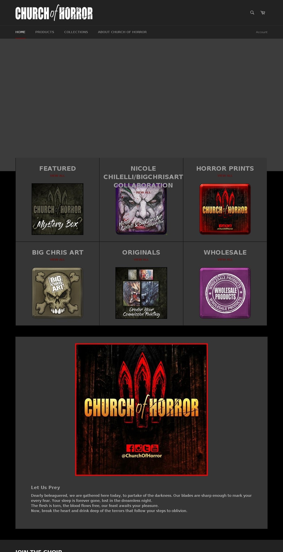 churchofhorror.com — Shopify storefront screenshot