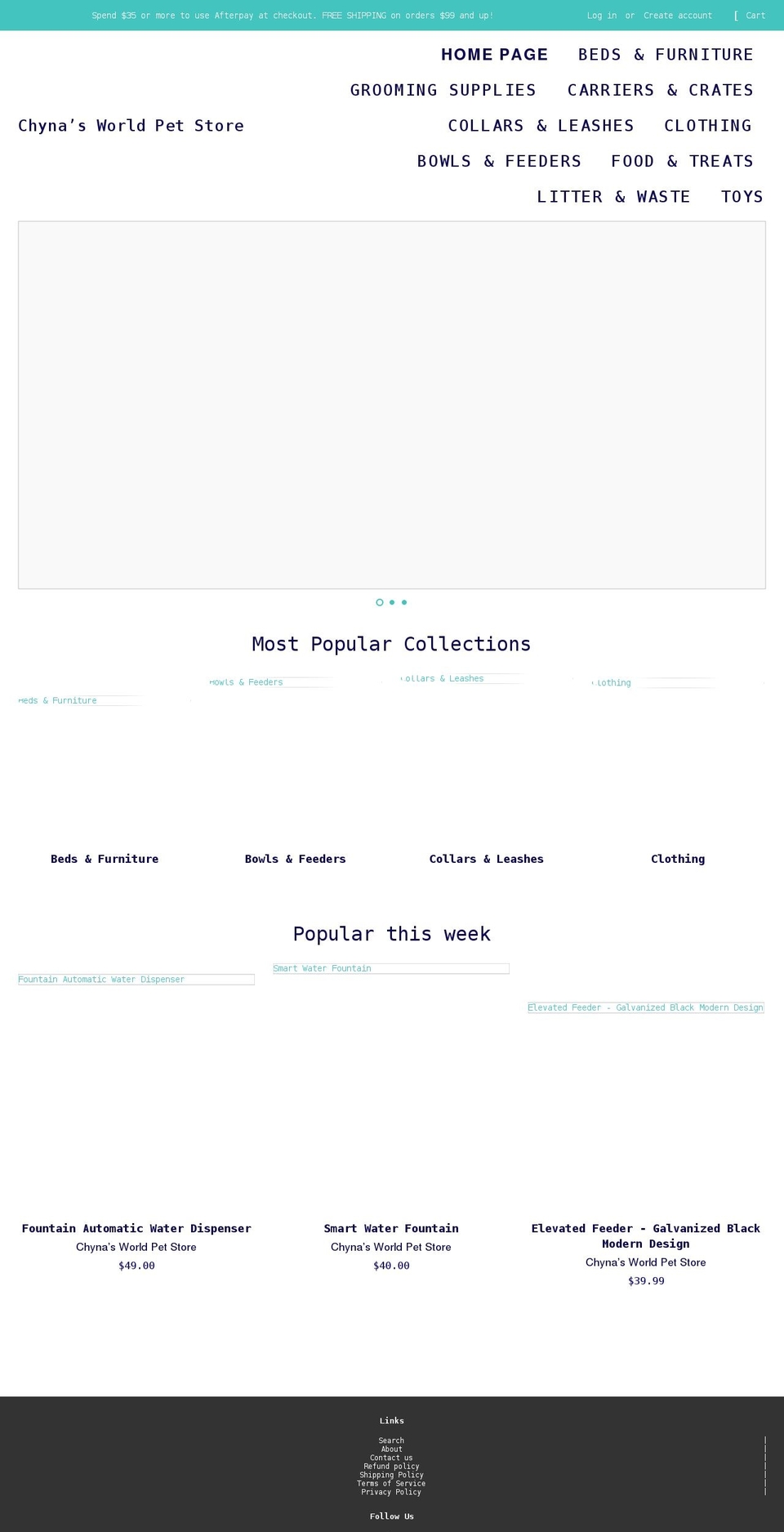 chynasworldpetstore.com shopify website screenshot