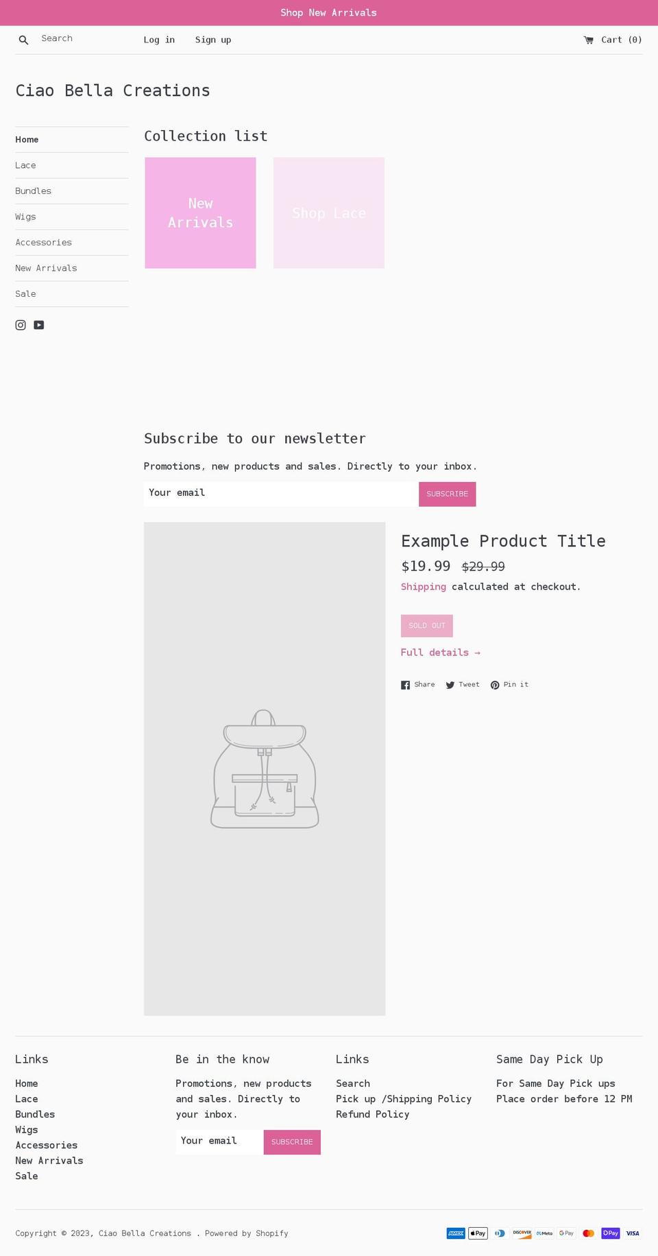 ciaobellacreation.com shopify website screenshot