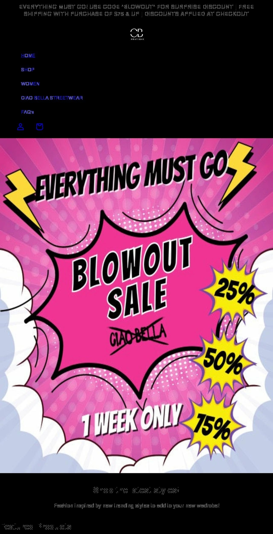 ciaobellasboutique.com shopify website screenshot