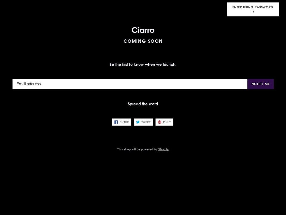 Current Shopify theme site example ciarro.com