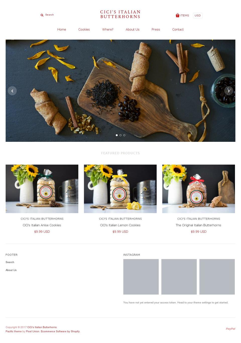 cicisitalianbutterhorns.com shopify website screenshot