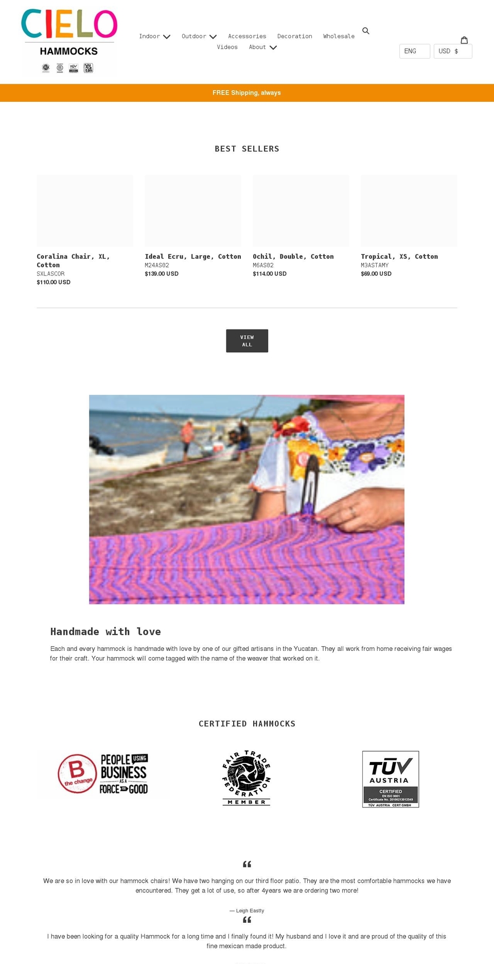 cielohammocks.com shopify website screenshot