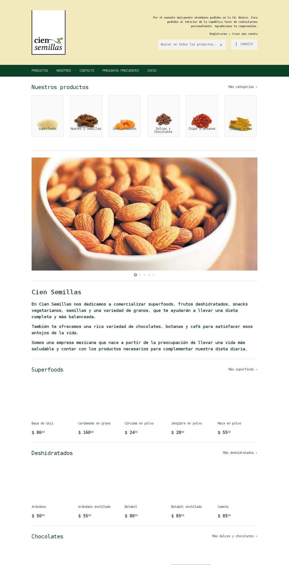 ciensemillas.com shopify website screenshot