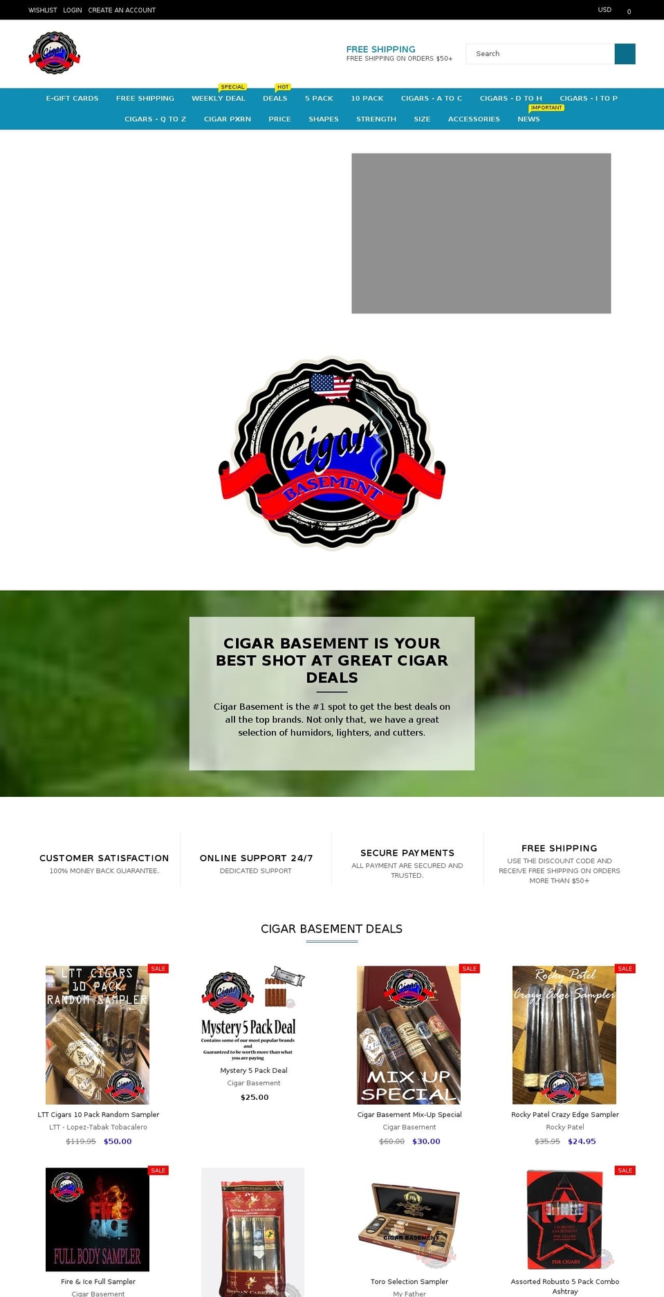 cigarbasement.com shopify website screenshot