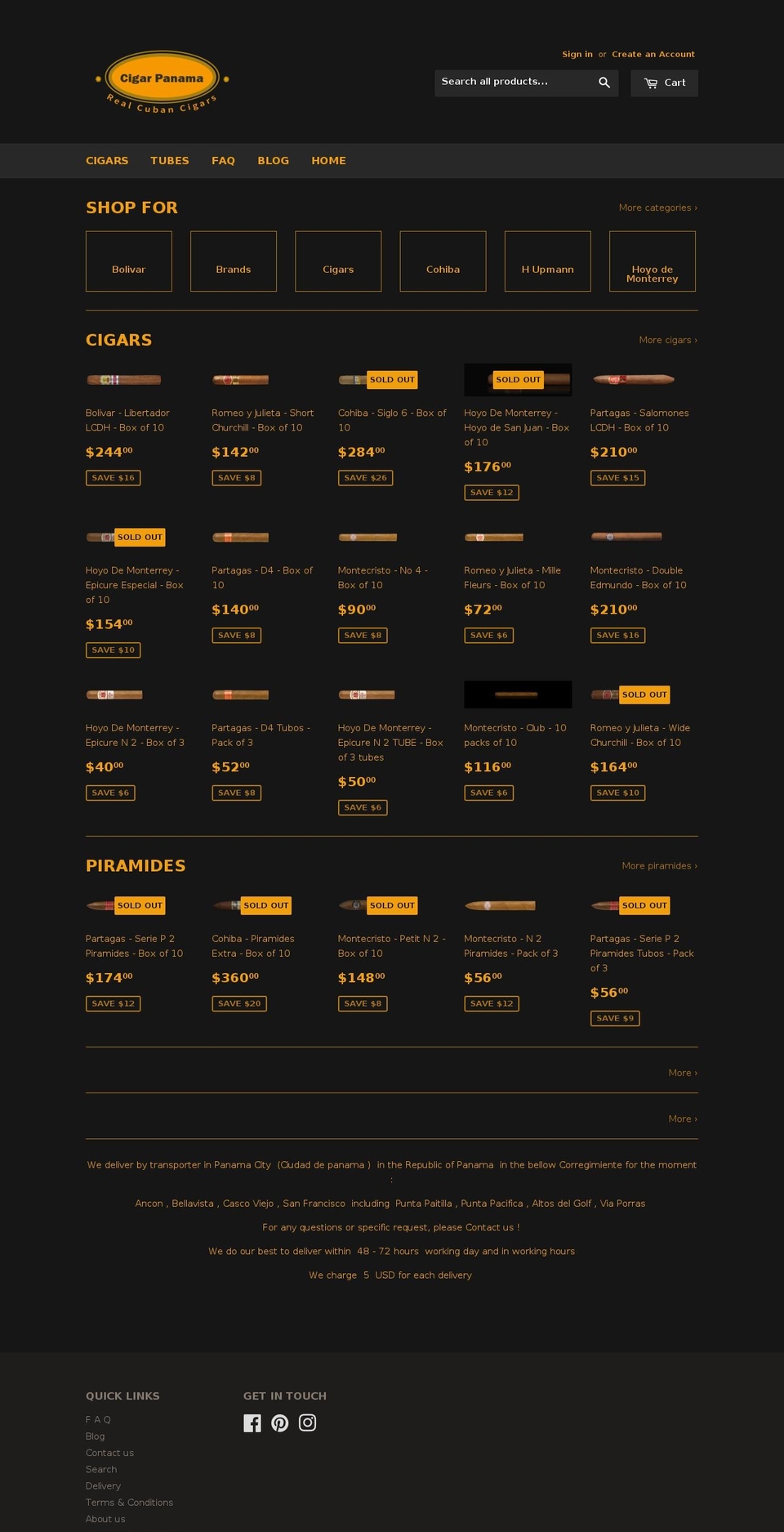 cigarpanama.com — Shopify storefront screenshot
