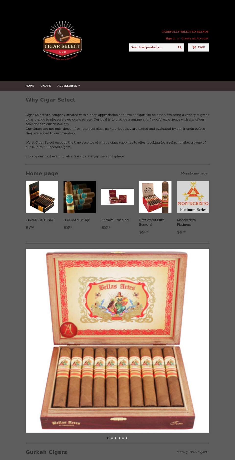 cigarselect.biz shopify website screenshot