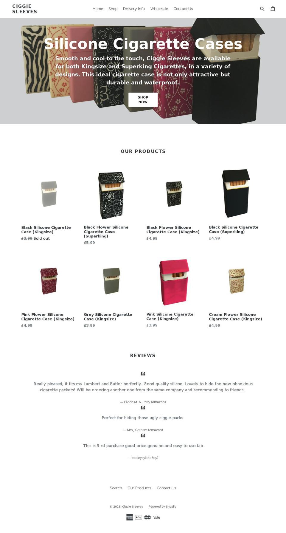 ciggiesleeves.com — Shopify storefront screenshot