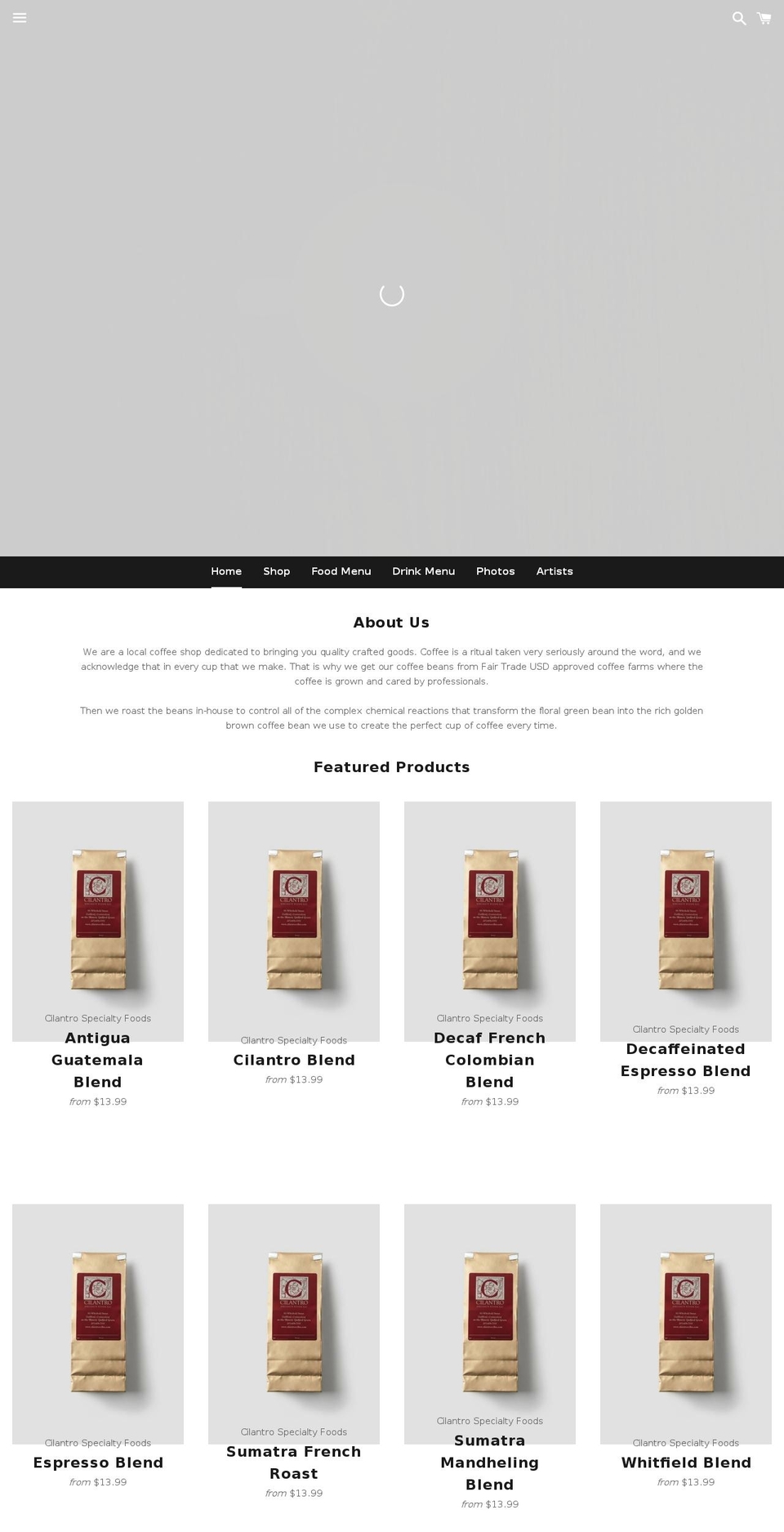 cilantro.coffee shopify website screenshot