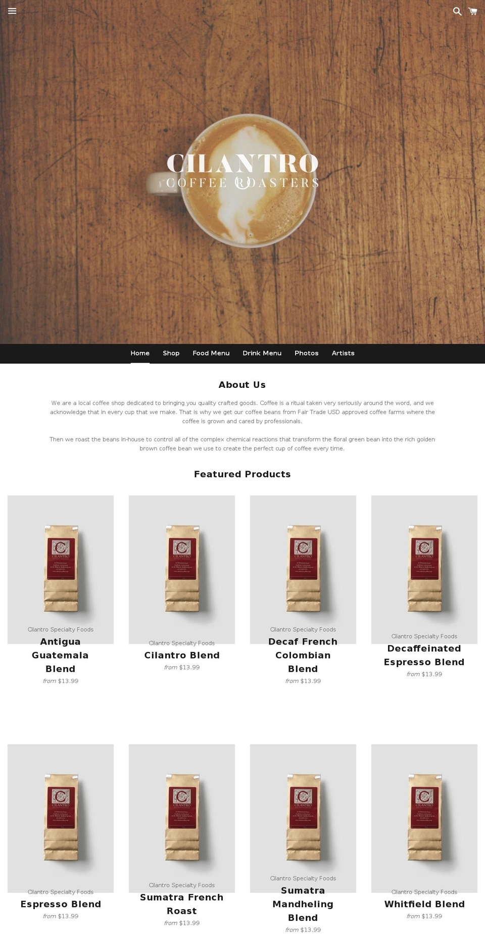 cilantrocoffee.com shopify website screenshot