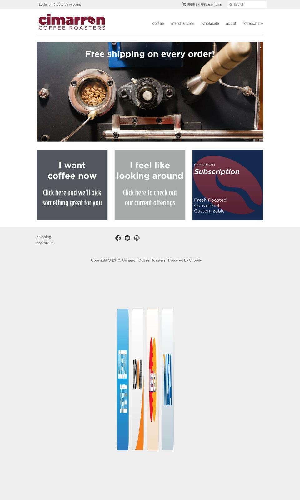 cimarronroasters.com shopify website screenshot