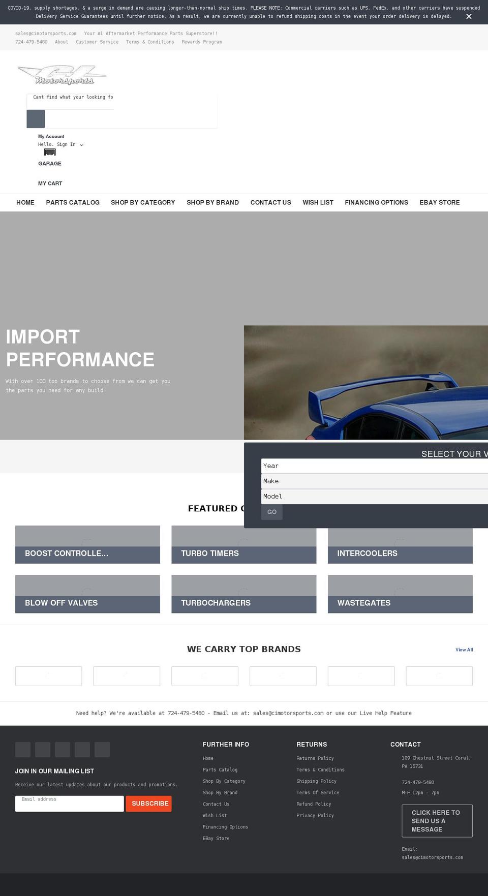 cimotorsports.com shopify website screenshot