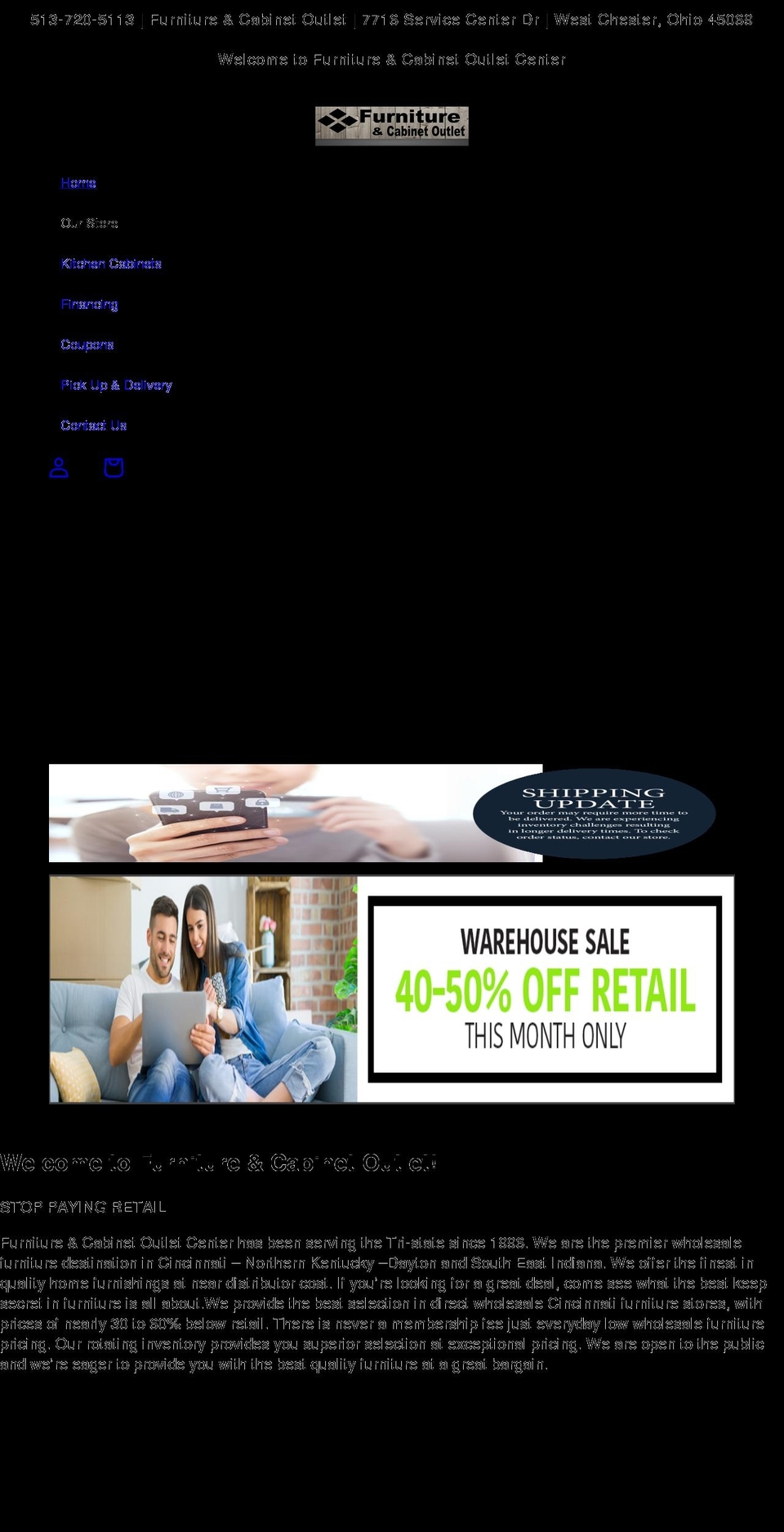 cincinnatifurnitureoutlet.com shopify website screenshot