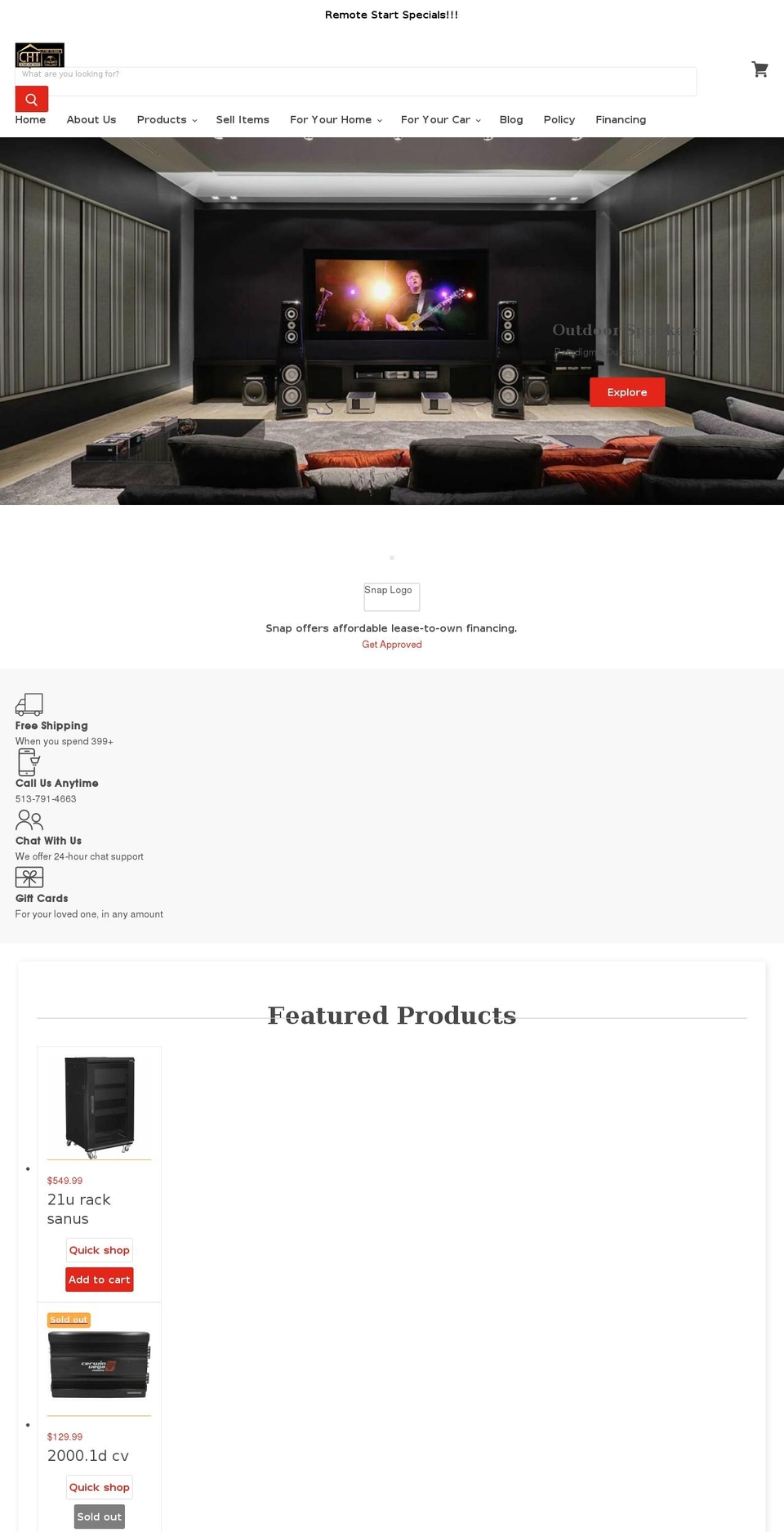 cincinnatihometheaters.com shopify website screenshot