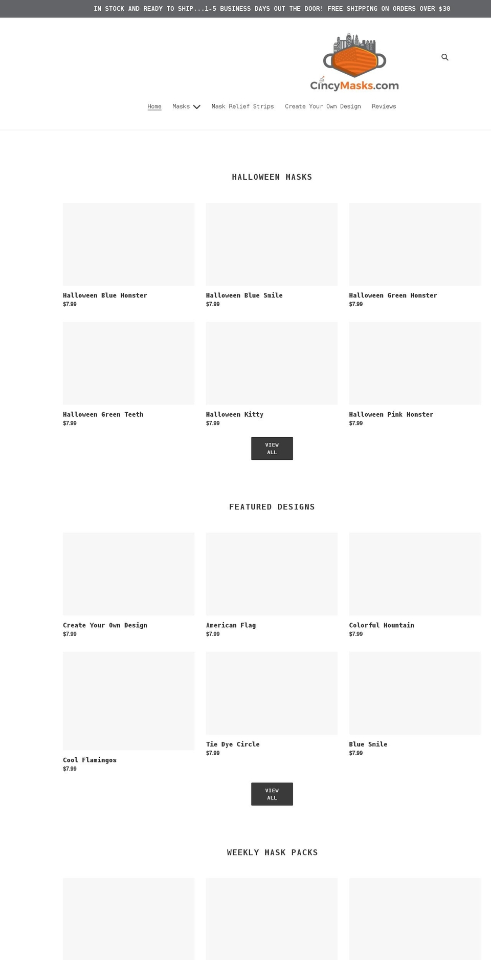 cincymasks.com shopify website screenshot