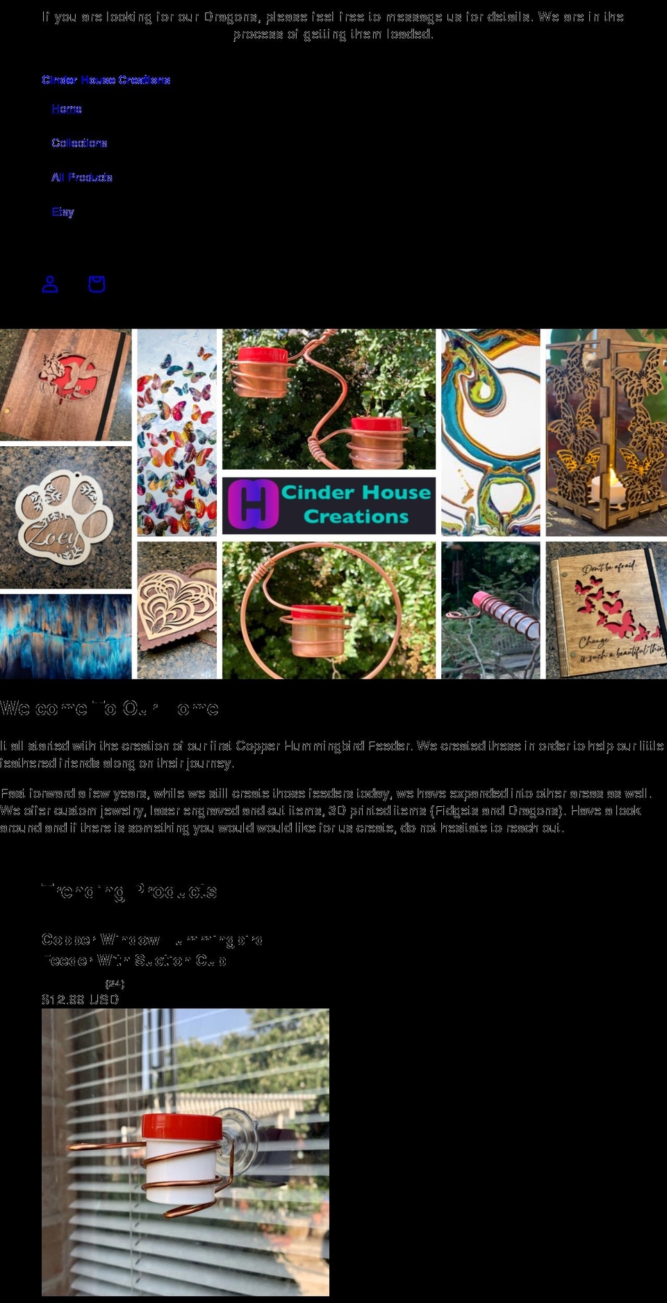 cinder-house.com — Shopify storefront screenshot