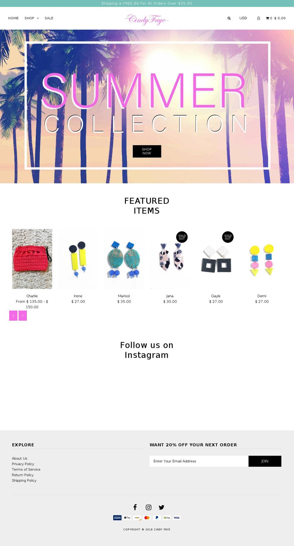 cindyfaye.com — Shopify storefront screenshot