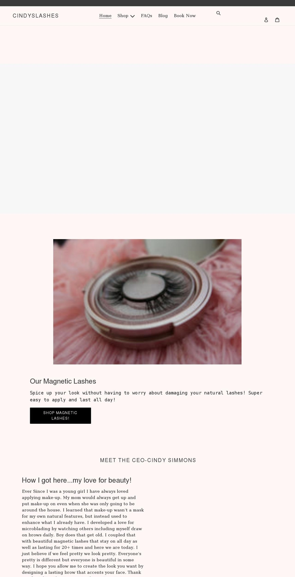 cindyslashes.com shopify website screenshot