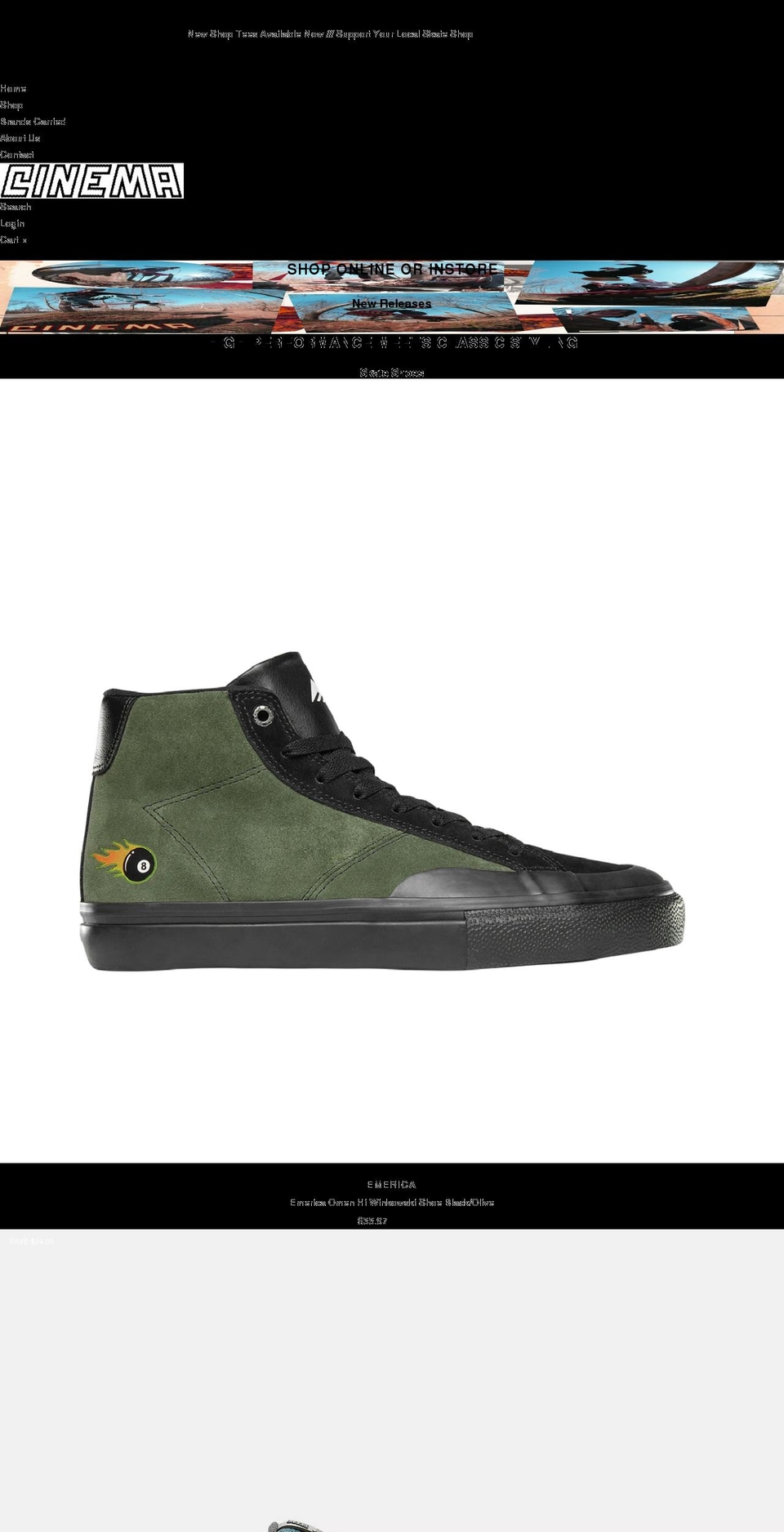 cinemaskateshop.com shopify website screenshot