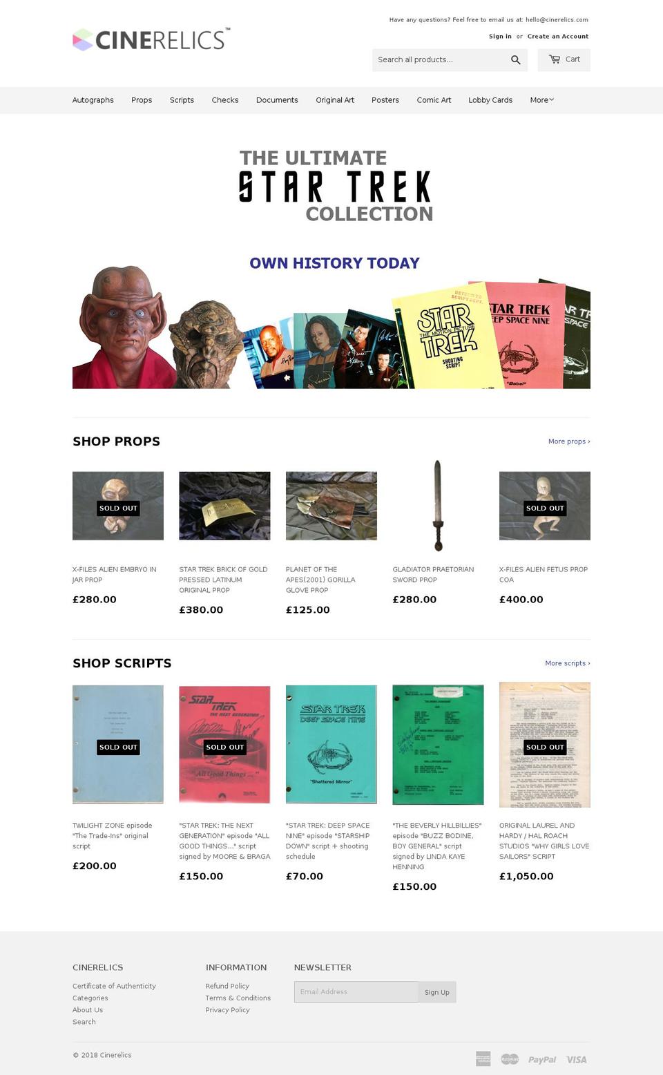 cinerelics.com — Shopify storefront screenshot
