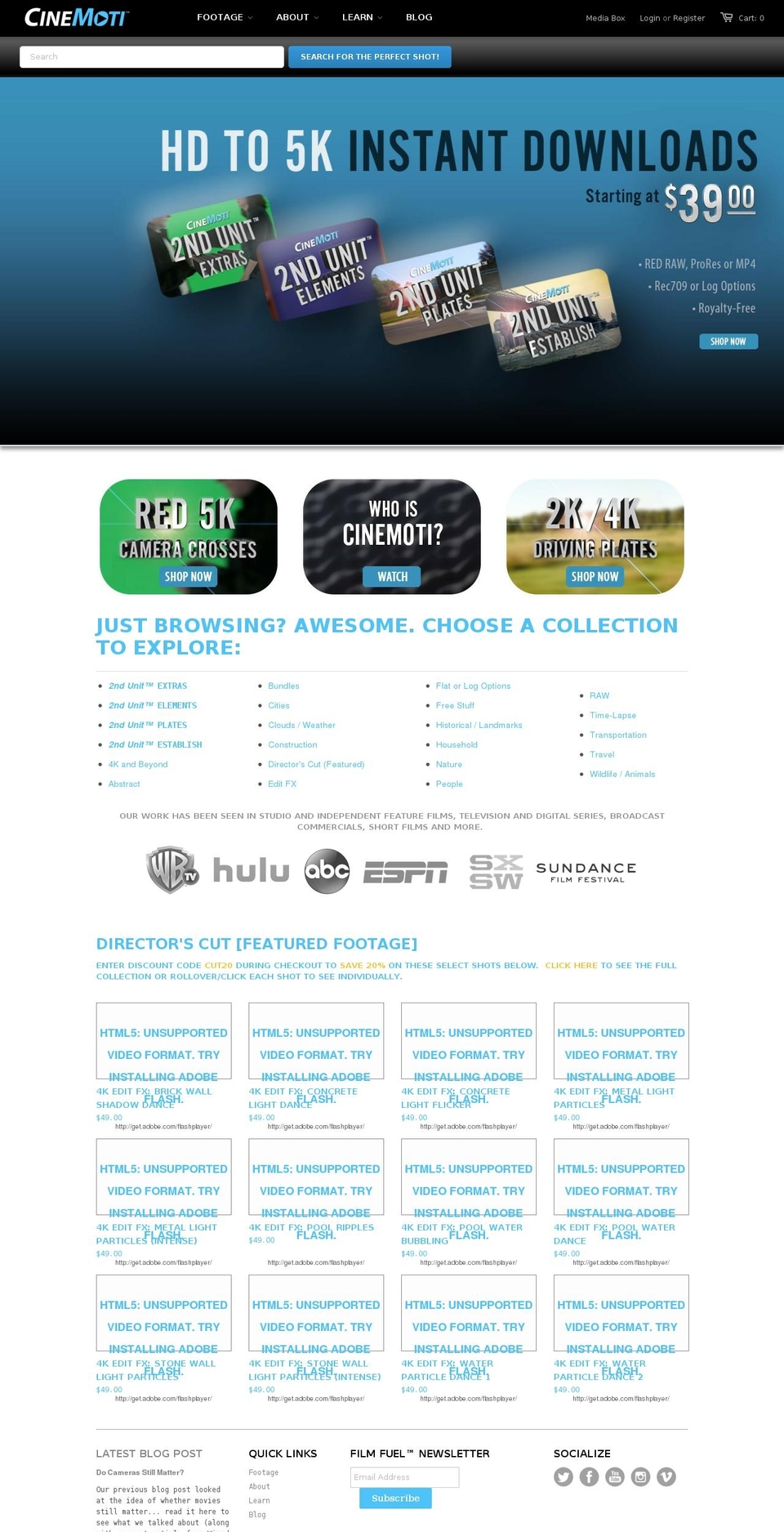 cinestock.tv shopify website screenshot