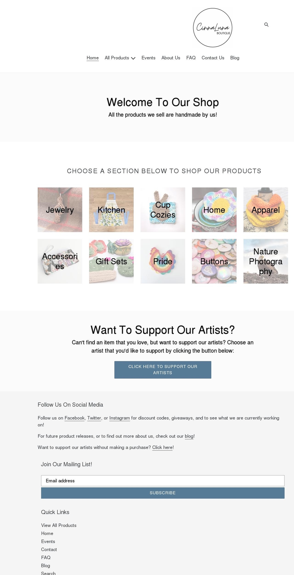 cinnaluna.com shopify website screenshot