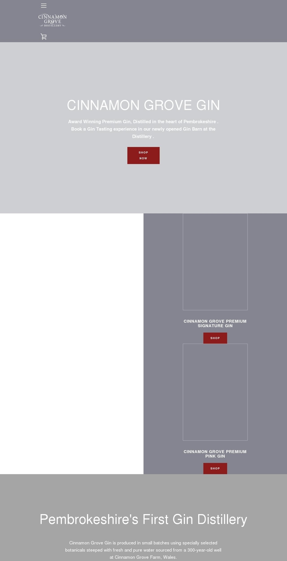 cinnamongrovegin.co.uk shopify website screenshot