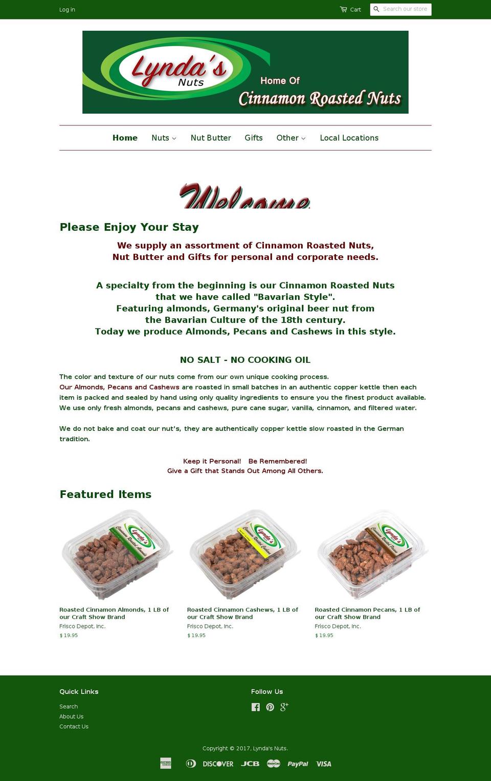 cinnamonroastednuts.com shopify website screenshot