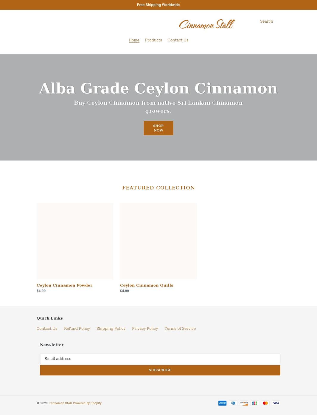 cinnamonstall.com shopify website screenshot