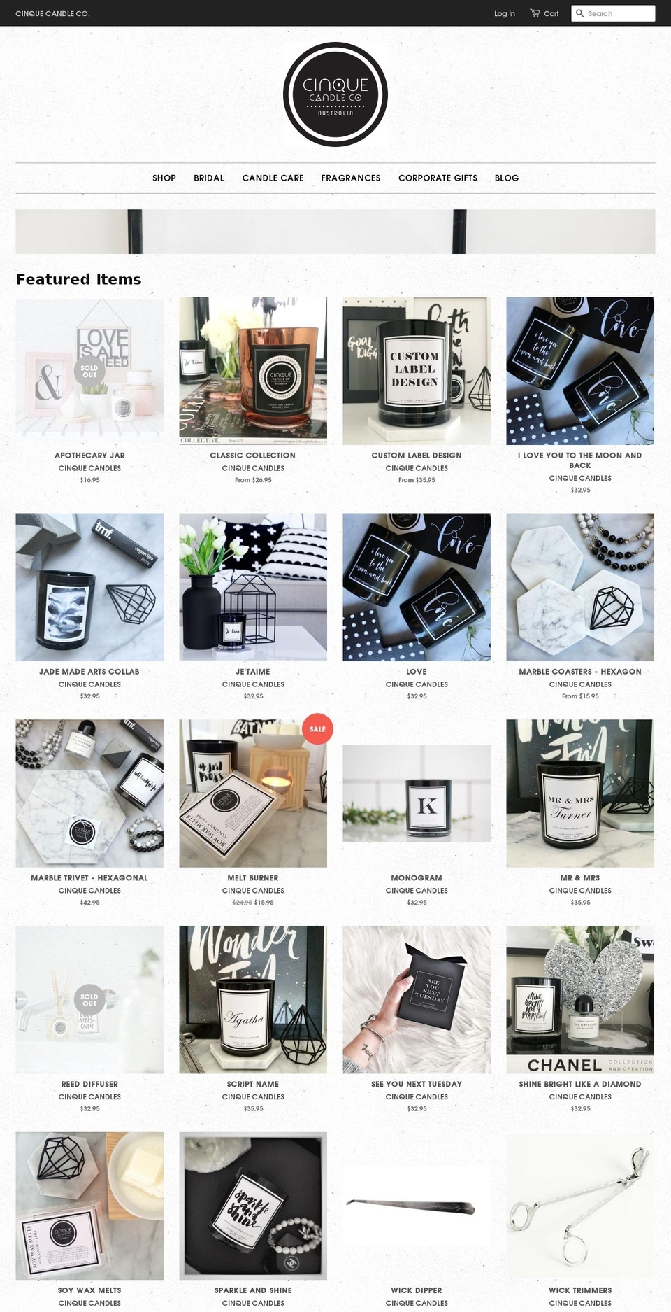 cinquecandles.com shopify website screenshot
