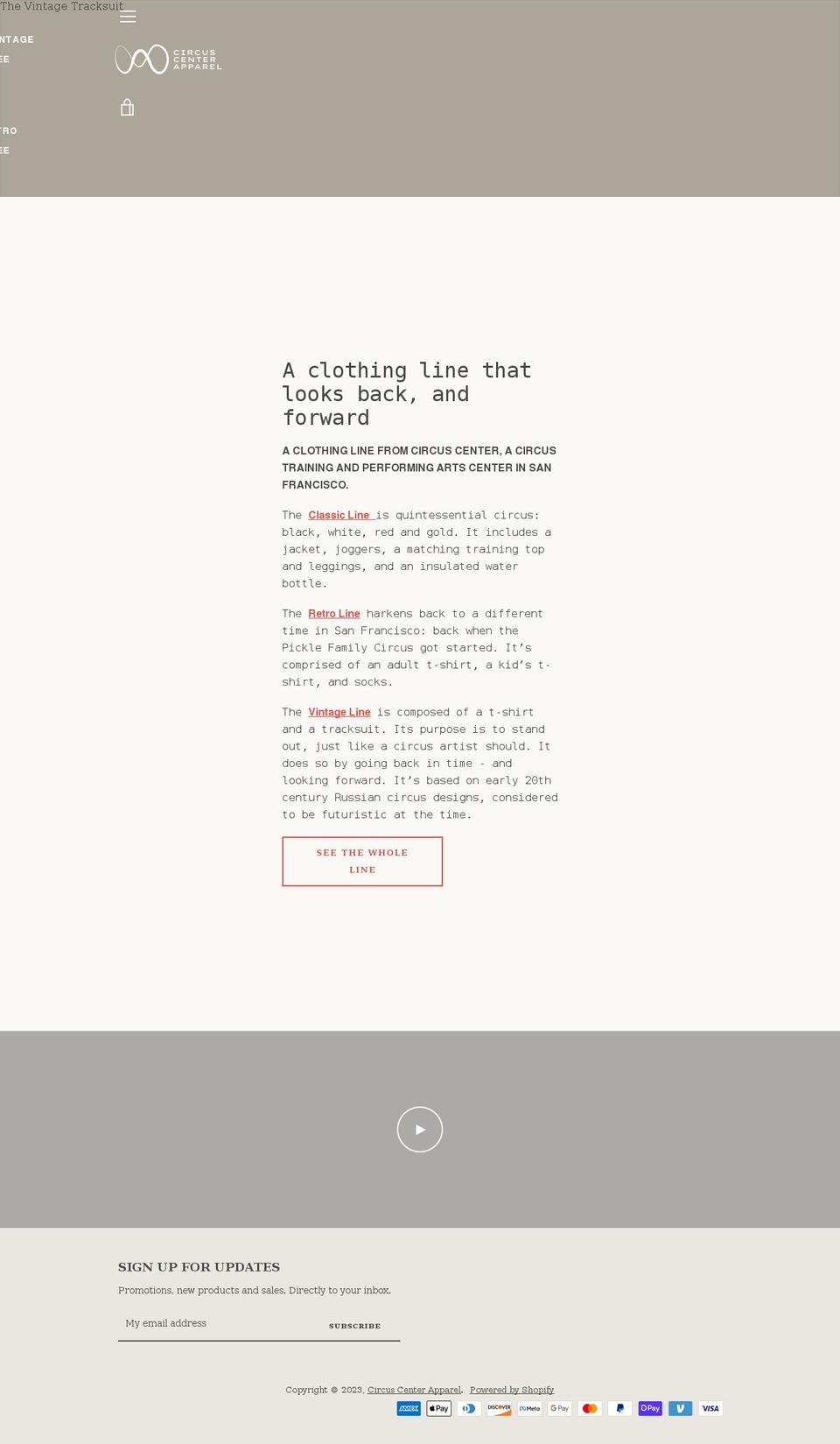 circuscenterapparel.com shopify website screenshot