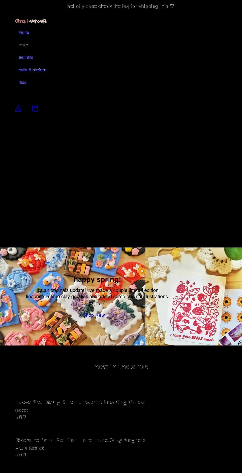 cissyartcafe.com shopify website screenshot