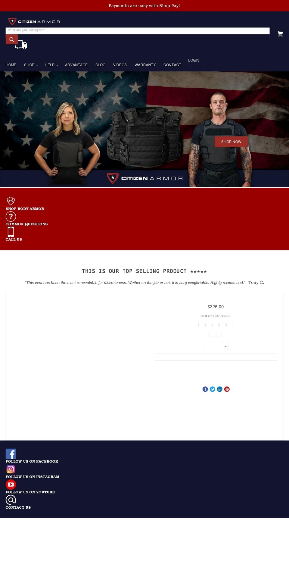 citizenarmor.com shopify website screenshot