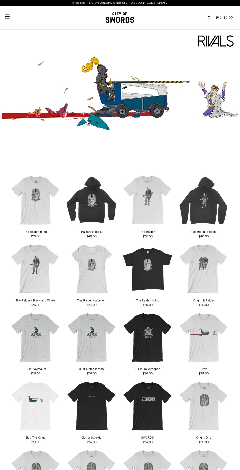 cityofswords.com — Shopify storefront screenshot
