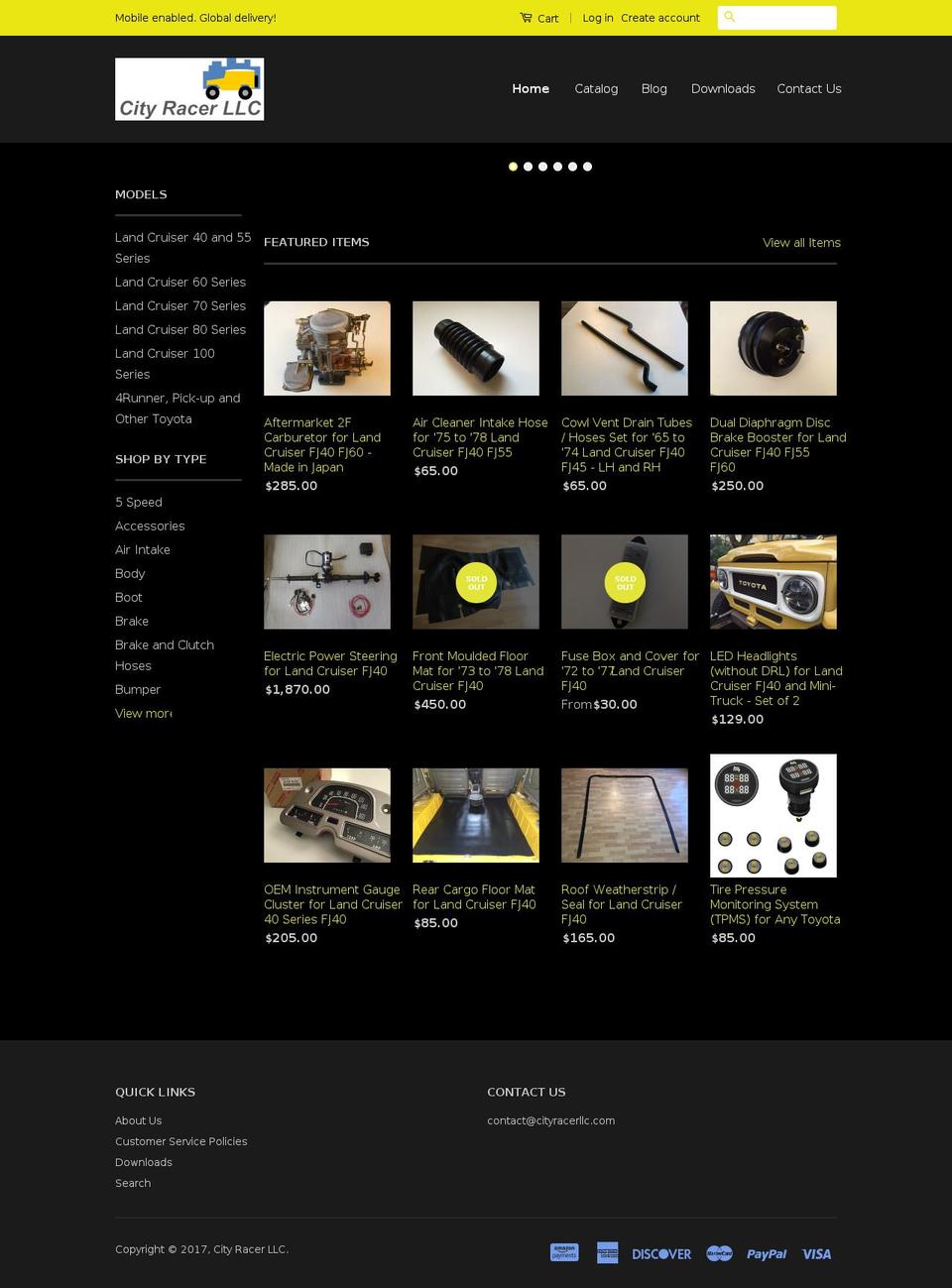 cityracerllc.com shopify website screenshot