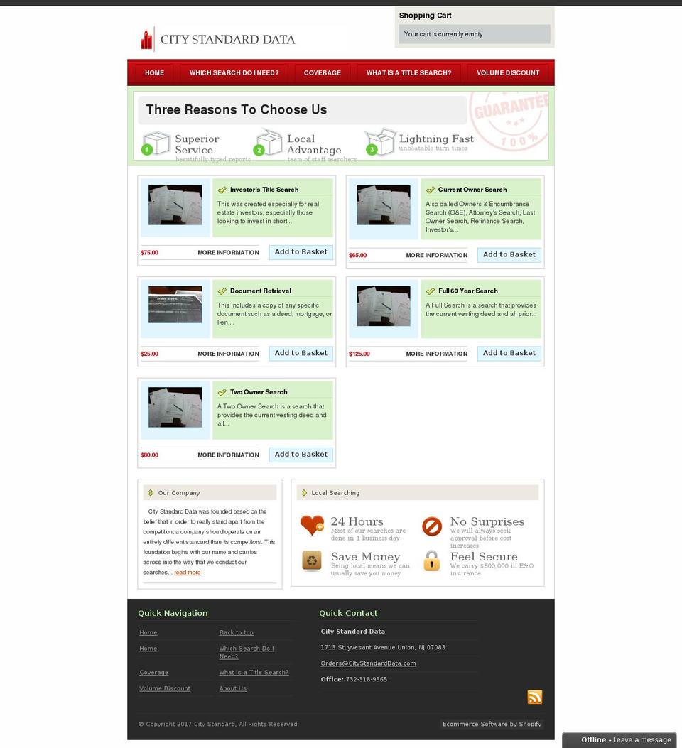 citystandarddata.com shopify website screenshot