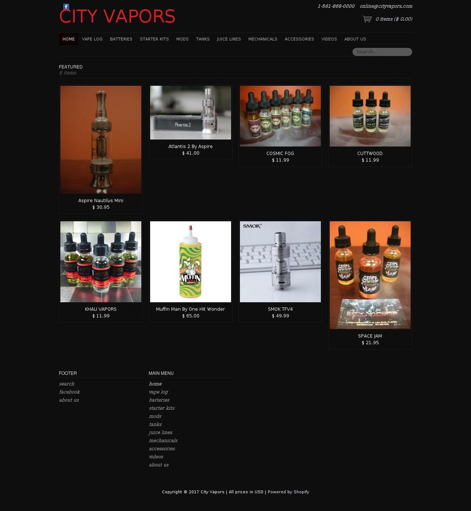 cityvapors.com shopify website screenshot