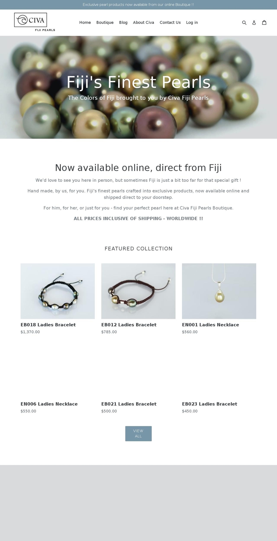 civafijipearls.com shopify website screenshot