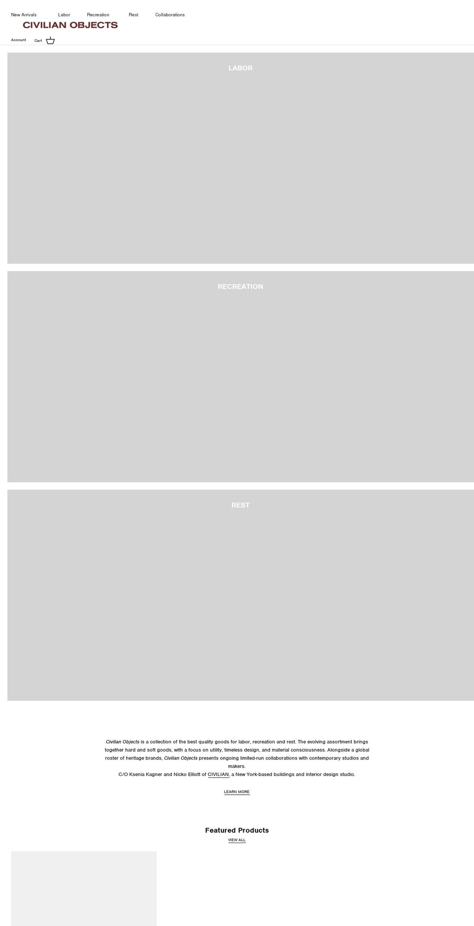 civilianobjects.com shopify website screenshot