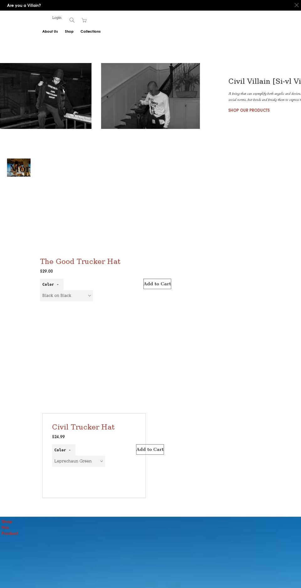 civilvillain.org shopify website screenshot