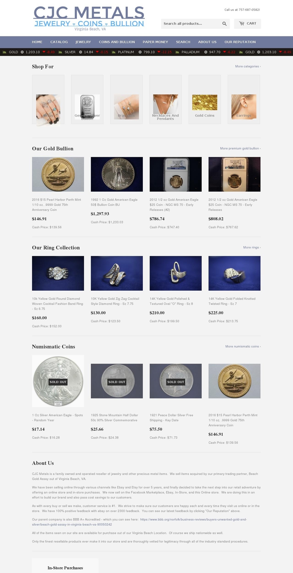 cjcmetals.com — Shopify storefront screenshot