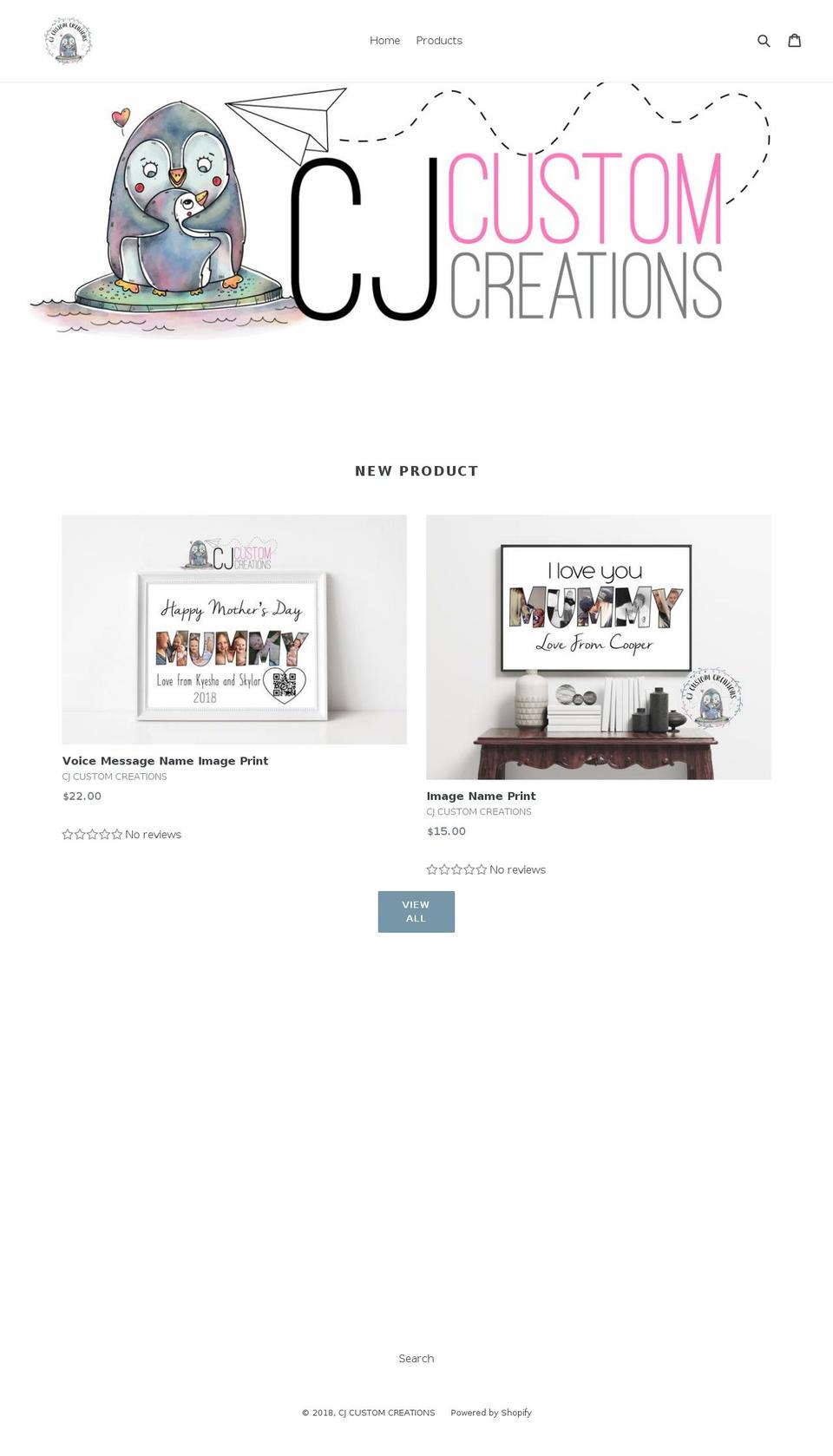 cjcustomcreations.com — Shopify storefront screenshot